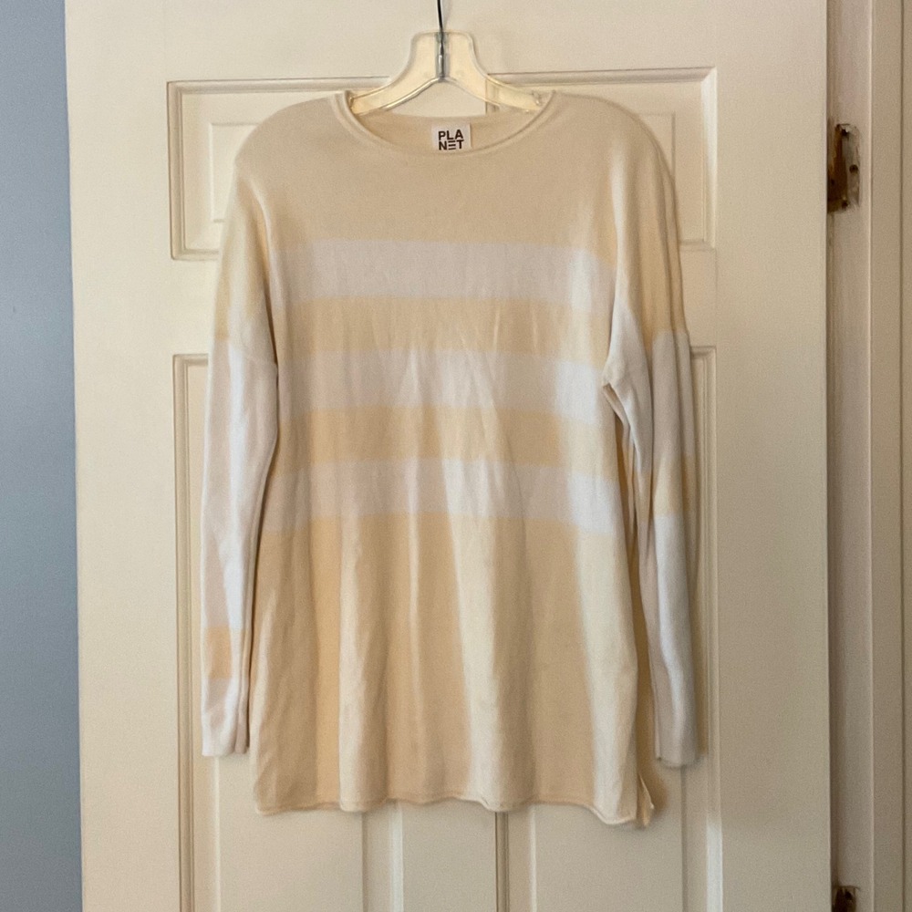 Planet by Lauren G Pima Cotton Modal Striped Sweater OS Cream Nautical Soft